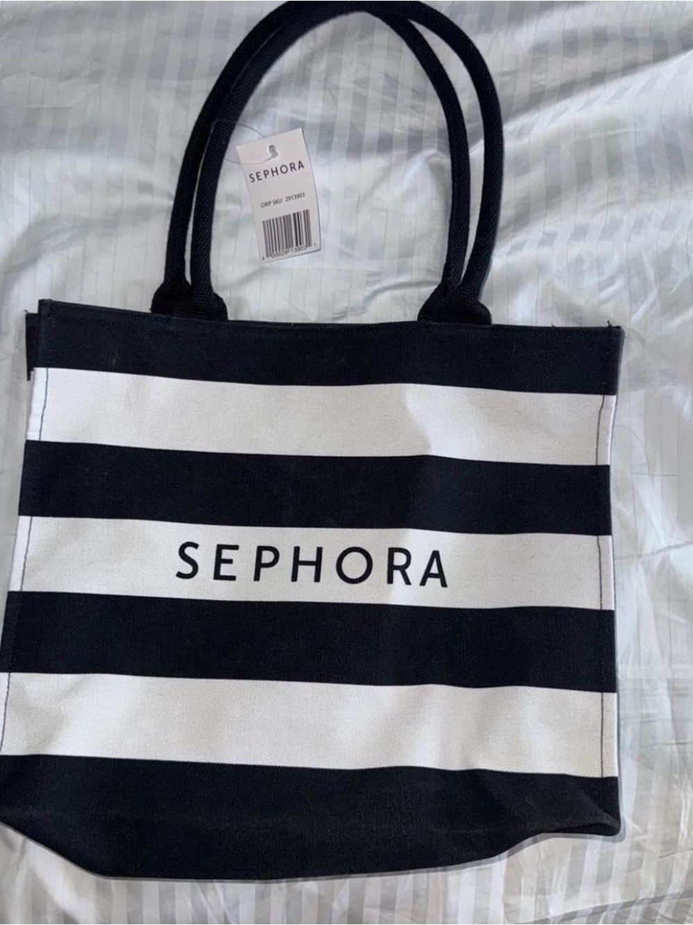 Sephora Black and White Striped Canvas Tote